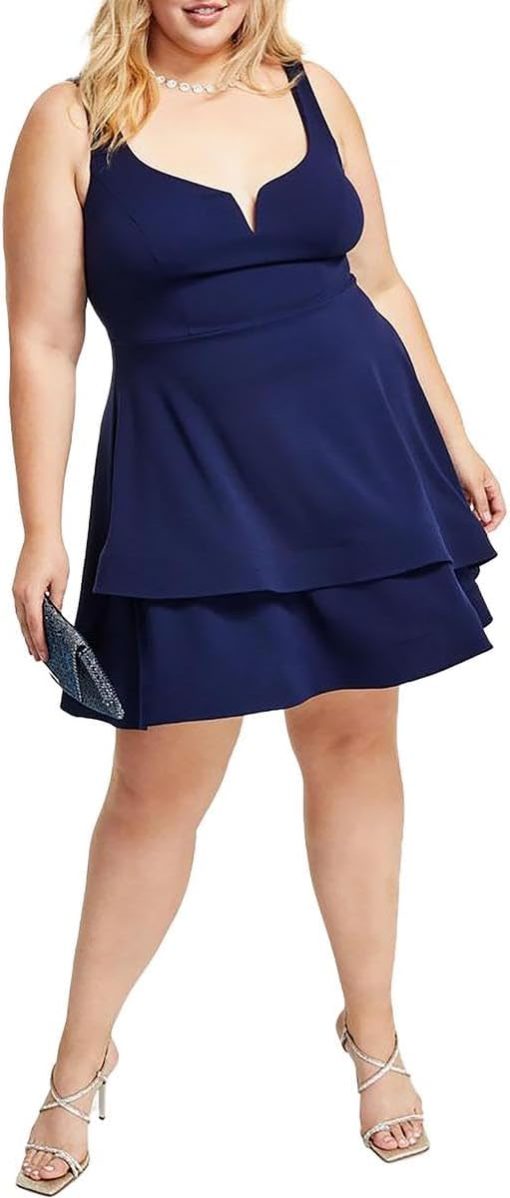 B.DARLIN Plus Womens Notched-Neck Knee-Length Fit & Flare Dress 20W