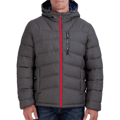 Nautica Men's Poly Hooded Puffer Jacket Gray, Large - Men's Ski Outerwear at Academy Sports size L