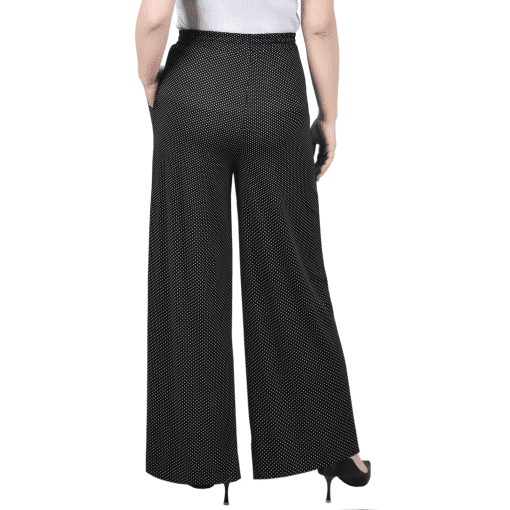 NY Collection Petite Black Polka Dot Wide Leg Pants - Women's Trousers - Image 2