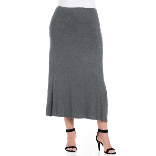 24seven Comfort Apparel Plus Size Maxi Skirt - Smoke 1X