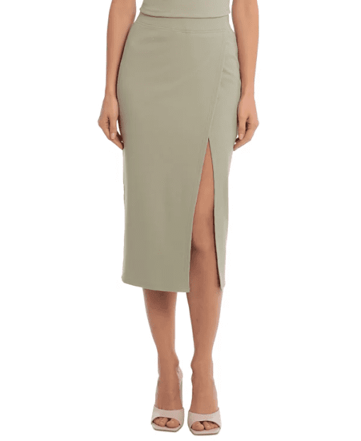 Avec Les Filles Rib Knit MIDI Skirt - Green - S