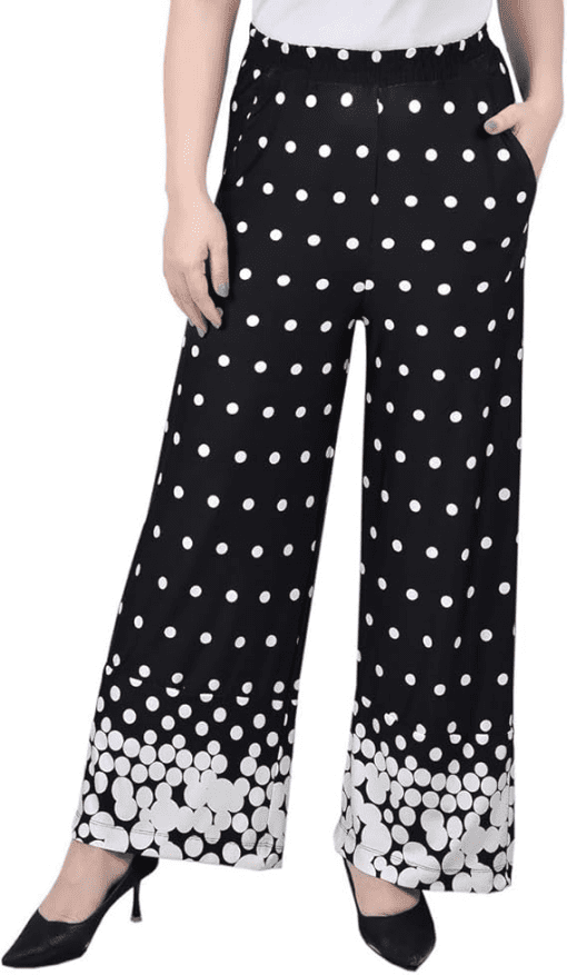 Black Polka Dot Wide Leg Pants - Petite - Women's Trousers