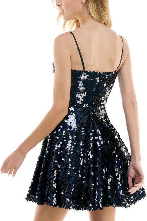 City Studio Juniors Womens Sequined Mini Fit & Flare Dress 5/6 - Image 2