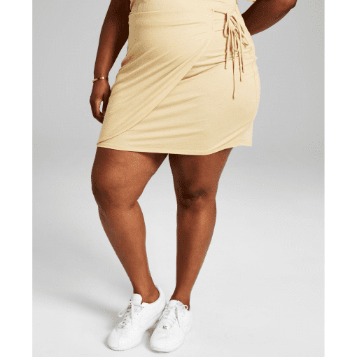 And Now This Trendy Plus Size Side Tie Skirt - Camel Brown 2x