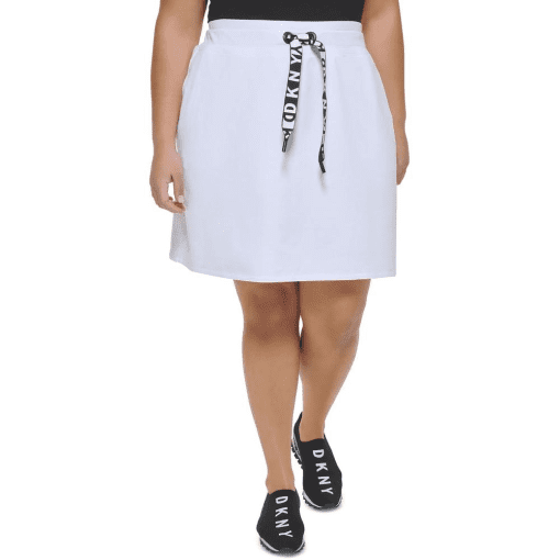 DKNY SPORT Womens White Pocketed Unlined Elastic Waist Above the Knee a-Line Skirt Plus 2X