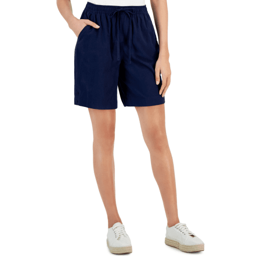 Karen Scott Petite Emilia Cotton High-Rise Pull-on Shorts, Create Intrepid Blue pp