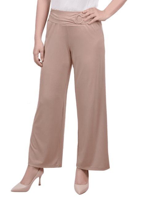 NY Collection Petite Tan Palazzo Pants - Women's Wide Leg Trousers