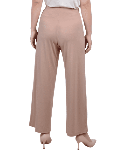 NY Collection Petite Tan Palazzo Pants - Women's Wide Leg Trousers - Image 2