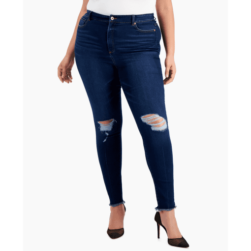 JM Collection Plus Size Dark Wash Distressed Jeans - Denim Pants