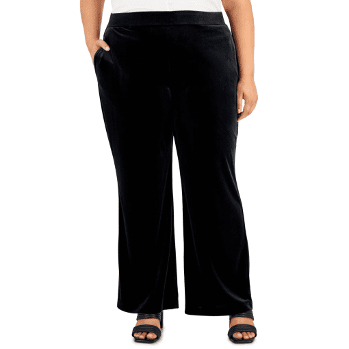 Alfani Plus Black Velvet Wide Leg Pants - Plus Size Trousers