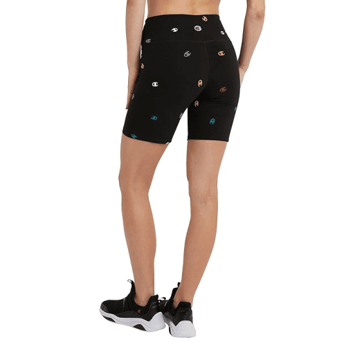 Champion Women's Black Bike Shorts - Logo Print - Size S - Activewear