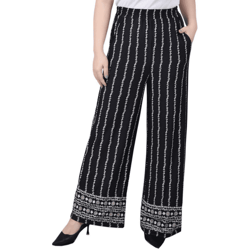 Black Floral Wide Leg Pants - Size PXL - Women's Trousers - Image 3