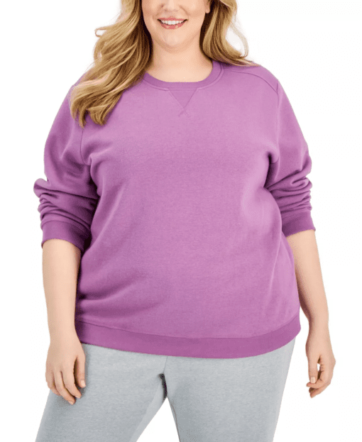 Karen Scott Plus Size Crewneck Sweatshirt,Plum Rosette 3X