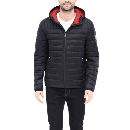 Men's Tommy Hilfiger Packable Hooded Puffer Jacket, Size: Large, Dark Blue