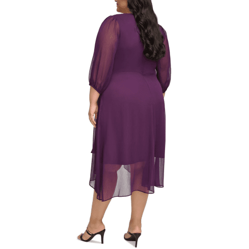 DKNY Plus Womens Faux Wrap Polyester Fit & Flare Dress PURPLE 14W - Image 2