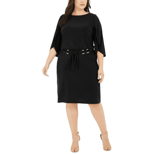 MSK Plus Womens Tulip Sleeves Knee Fit & Flare Dress 3X