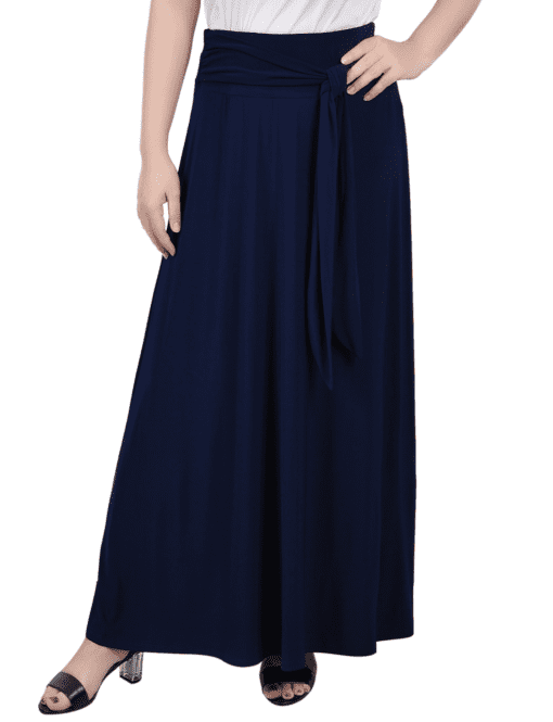 Ny Collection Petite Solid Maxi Skirt with Sash Waist Tie - Navy blue woman PS