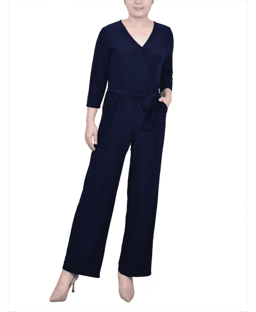 Ny collection petites Womens Belted Wide Leg Jumpsuit PXL