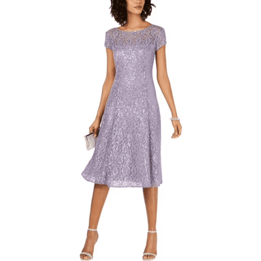 SLny Fashions Sequined Lace MIDI Dress - Mystic Heather 6