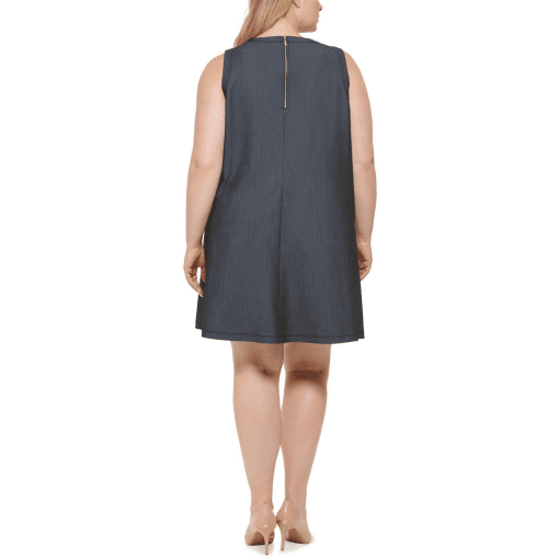 Calvin Klein Womens Blue Zippered Unlined Pocketed Heather Sleeveless Round Neck Above the Knee Wear to Work Shift Dress Plus 22W - Image 2