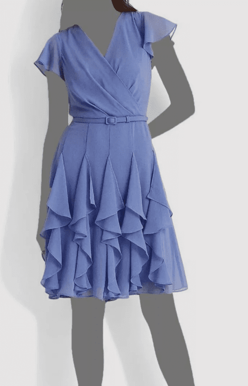 Lauren Ralph Lauren Ruffle-Trim Chiffon Dress - Blue Loch 4