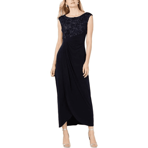 Connected Apparel Petites Womens Cap Sleeve Maxi Evening Dress black 8P