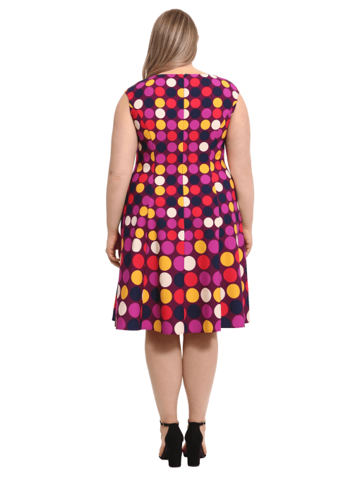 London Times Plus Size Dot-Print Cap-Sleeved Fit & Flare Dress - Plum Multi 22W - Image 2