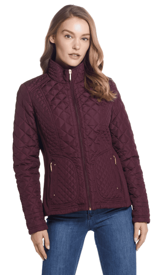 Merlot Side-Stretch Quilted Zip-up Coat - Women S