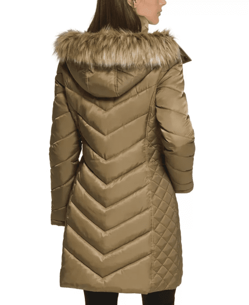 Kenneth Cole Women's Faux-Fur-Trim Hooded Puffer Coat - Olive S - Image 2