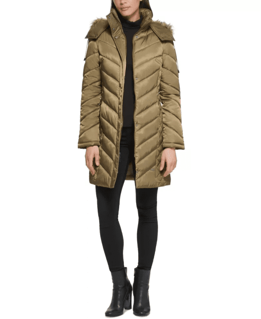 Kenneth Cole Olive Puffer Coat with Hood - Women's Small Winter Coat - Image 3