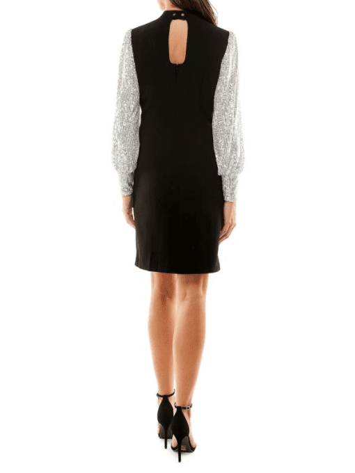 Nicole Miller Black Sequin Sleeve Sheath Dress - Size 10 - Cocktail - Image 2