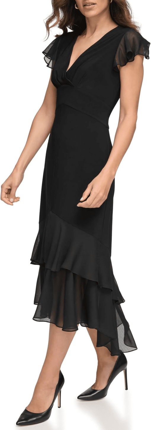 Tommy Hilfiger Women's V-Neck How-Low Hem Chiffon-Trim Dress - Black - Image 3