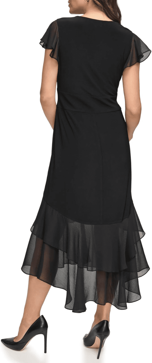 Tommy Hilfiger Women's V-Neck How-Low Hem Chiffon-Trim Dress - Black - Image 2