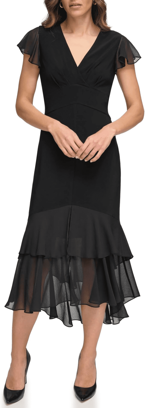 Tommy Hilfiger Women's V-Neck How-Low Hem Chiffon-Trim Dress - Black