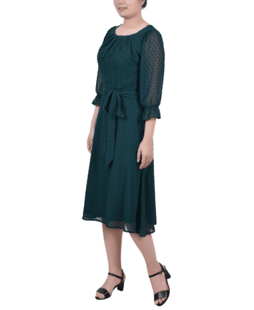 NY Collection Womens Petites Swiss Dot Knee-Length MIDI Dress PM