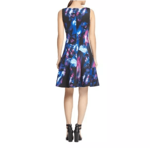 Donna Karan Womens Printed V-Neck Cocktail Dress blue 2 - Image 2