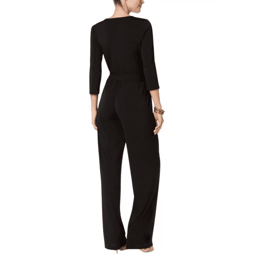 Petites Womens V-Neck Belted Jumpsuit PXS - Image 2