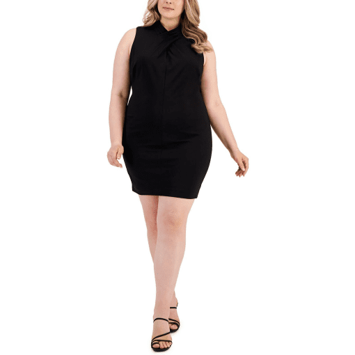 RACHEL Plus Womens Criss-Cross Sleeveless Mini Dress BLACK 24W