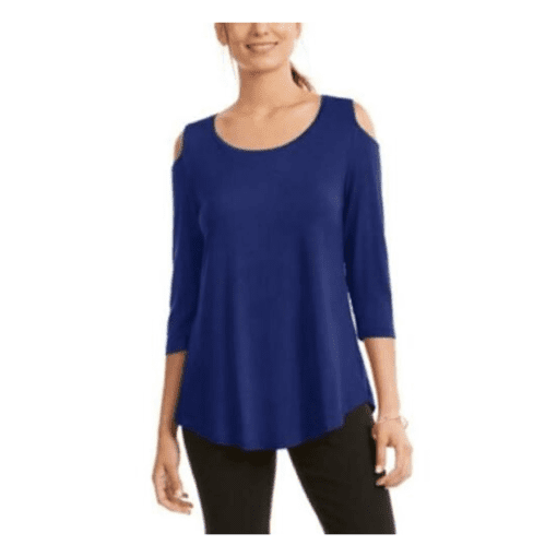 JM Collection Women S Cold Shoulder Top Blue Size Large