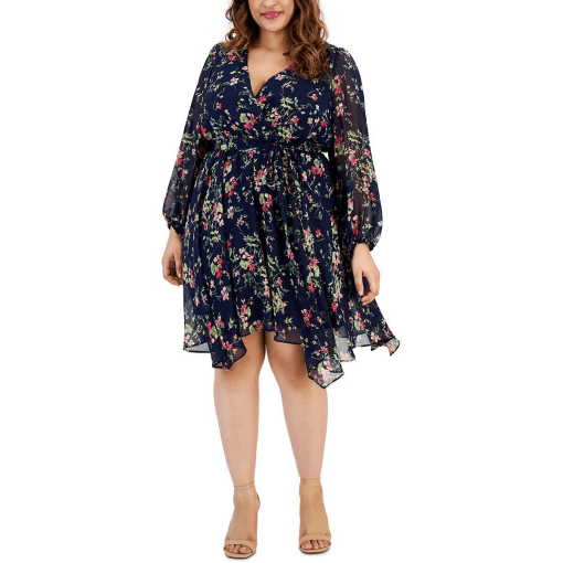 Taylor Plus Womens Floral Chiffon Wrap Dress 18W