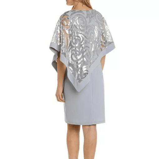 Petite R&M Richards Sequin Swirl Poncho Dress, Women's, Size: 8 Petite, Silver - Image 2