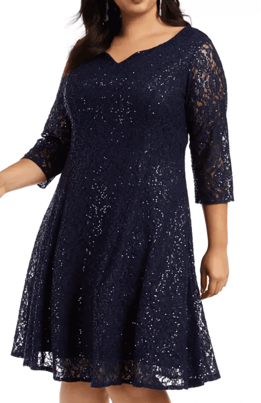 SLNX Womens Sequined Lace Cocktail Dress Blue 20W