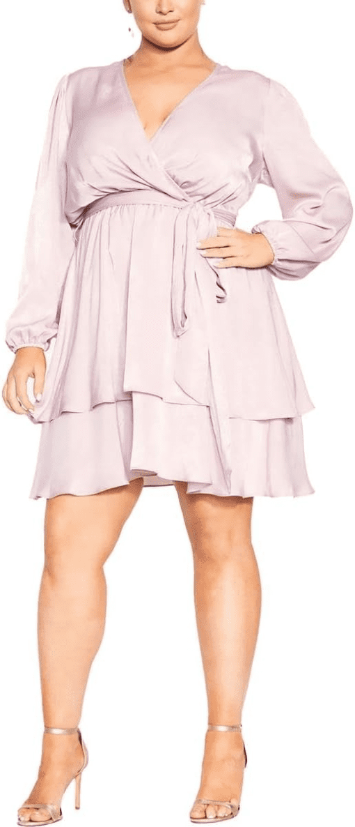 City Chic DRESS TWISTED RUFFLE - Dusty Lilac - 24 XXL