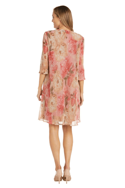 R & M Richards Petite Floral-Duster Necklace-Embellished Dress - Coral Blush 12P - Image 2