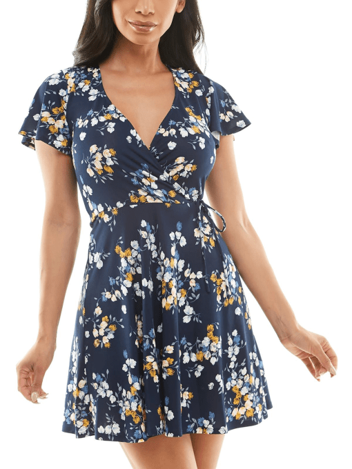 Bcx Juniors' Floral-Print Cutout-Back Fit & Flare Dress XXS