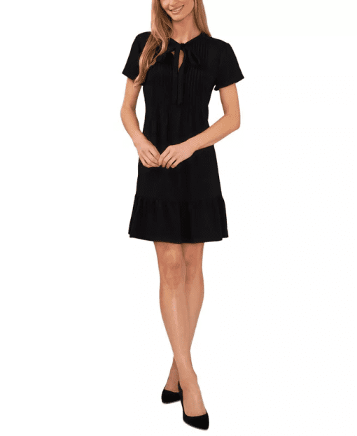 Cece Womens Short Sleeve Tie Neck Mini Dress size 4