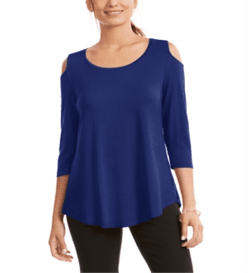 JM Collection Women S Cold Shoulder Top Blue Size S