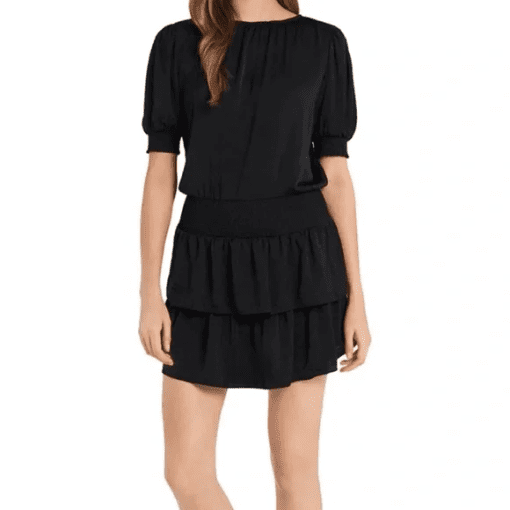 1.state Smocked Waist Tiered Mini Dress black XS