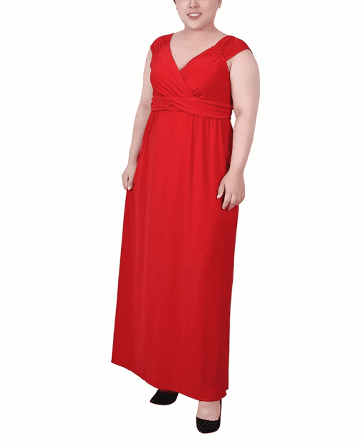 Ny Collection Plus Size Ruched Empire Maxi Dress - Chinese Red 1X