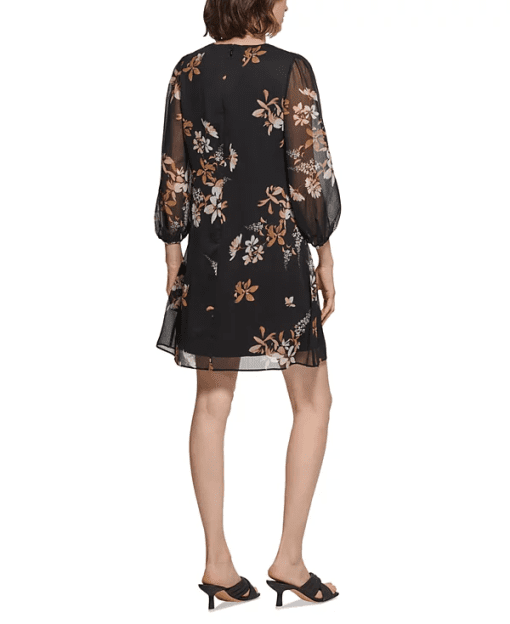 Calvin Klein Womens Mini Floral Print Shift Dress black 6 - Image 2